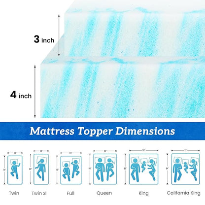 NEWBULIG 3 Inch Cooling Gel Memory Foam Mattress Topper, Breathable Bed Pad for Sleeper Sofa, Couch, RV and Camper, CertiPUR-US Certified