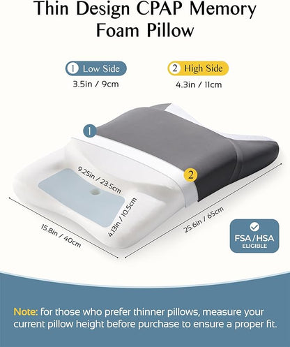 CPAP Pillow for Side Sleeping, HSA/FSA Sleep Apnea Pillow for All CPAP Masks Users to Reduce Air Leaks, Masks Pressure, Memory Foam with Cooling & Breathable Pillowcase for Side Back Sleeper