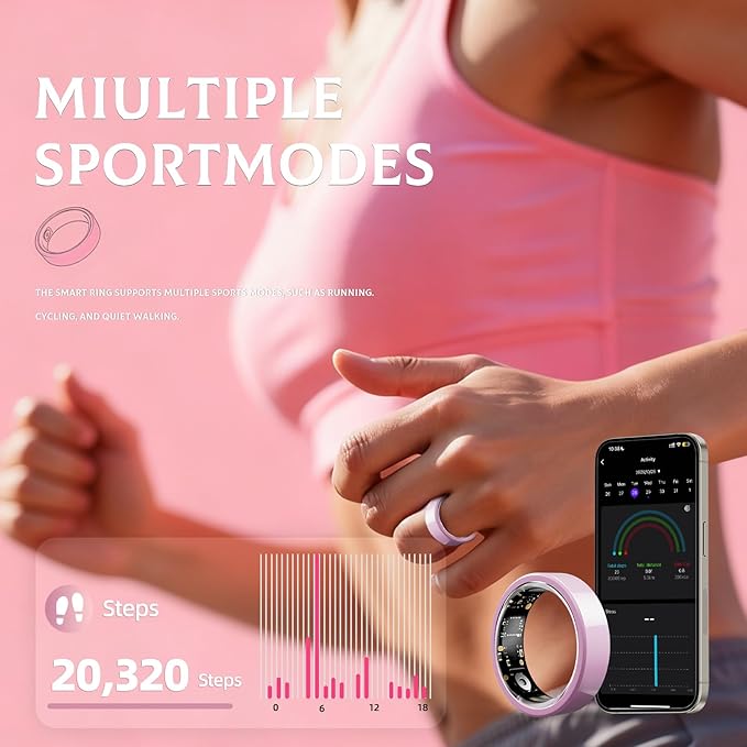 Smart Ring for Women,Ceramic Smart Ring,Calorie Burn, Auto Exercise Recognition,Health Fitness Tracker with Heart Rate Monitor,Sleep Tracking, Step Counter, for iOS & Android (#7)