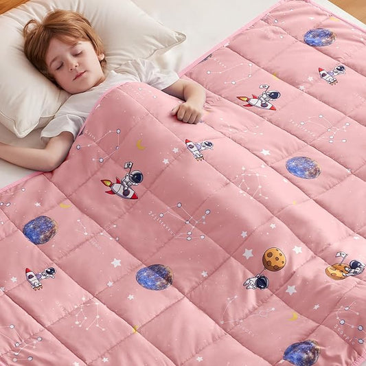 anfie Weighted Blanket Kids(50"x60" 5lbs) Weighted Blanket Cooling Blanket for Sleeping,Throw Size Breathable Blanket with Premium Glass Bead(Space Pink)