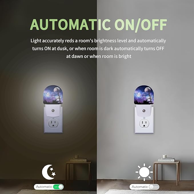 Starry Sky Night Light, Moon Night Light Plug into Wall with Dusk to Dawn Sensor, LED Lamp Energy Saving Lights for Men Women Boys Girls,Lamp for Bedroom Bathroom Hallway