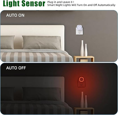 LED Night Lights Plug into Wall, Indirect Soft Dimmable Night Light with Dust to Dawn Sensor, Red Nightlight for Bedroom,Bathroom,Kitchen,Stairs,Hallway,Travel, 4 Packs, Red