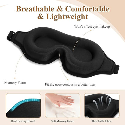 FlyCoco Sleep Mask - 3D Contoured Cup, 99% Black Out, Soft Breathable Lightweight Fluted Design with Adjustable Strap, Eye Cover for Yoga Traveling