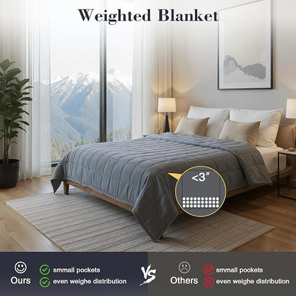 Weighted Blanket for Adults, Grey Cooling Heavy Blanket for Sleeping Perfect for 190-210 lbs, Queen Size Breathable Blanket with Premium Glass Bead, Machine Washable (48” x 72" 15lbs)