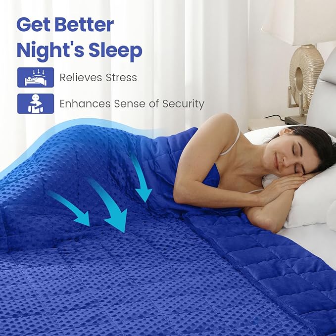 Wemore Minky Dot Weighted Blanket for Adults Queen Size 15 lbs, Soft Cozy Heavy Blanket for Bed and Couch, Breathable Blanket for All-Season with Glass Beads, Blue 60 x 80 inches