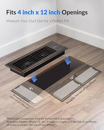 Super Quiet Register Booster Fan for 4" x 12" Register Holes, Smart Register Vent with Dual Intelligent Thermostat and WIFI App Control, Heating Cooling AC Vent Fan (ORB)