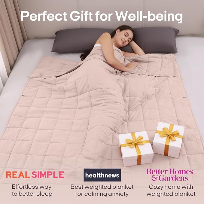 ZonLi Weighted Blanket for Adults(80"x87", 25lbs,Light Pink) King Size High Breathability Cooling Heavy Blanket, Soft Material with Premium Glass Beads,All-Season.