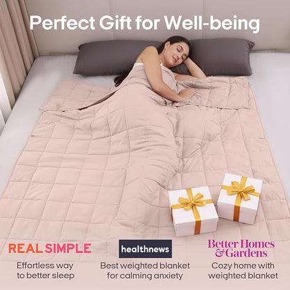 ZonLi Weighted Blanket for Adults(80"x87", 25lbs,Light Pink) King Size High Breathability Cooling Heavy Blanket, Soft Material with Premium Glass Beads,All-Season.