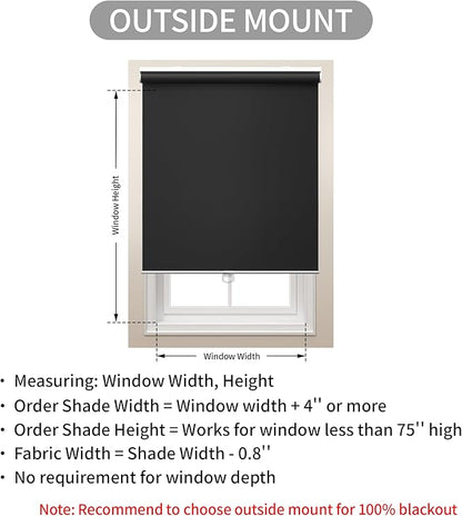 GENIMO 100% Blackout Roller Window Shades, Window Blinds Cordless with Thermal Insulated, UV Protection Fabric, Mini French Door Blinds for Home, Office, Bedroom, Easy to Install, Black, 47" W X 72" H
