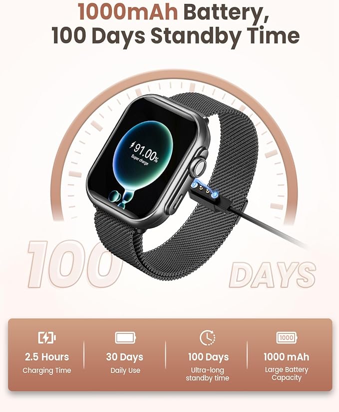 Smart Watches for Women Men, 1.83" HD Smart Watch for Android iPhone with Calls/Messages/Notifications, Sleep/Heart Rate/SpO2/Blood Pressure Monitor, 110+ Sports Modes Fitness Watch, 1000mAh Battery
