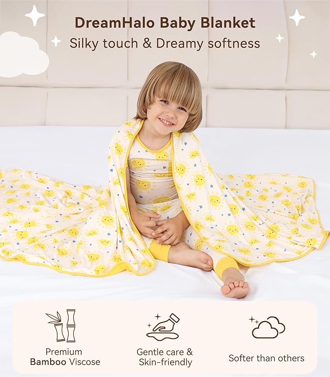 Premium Baby Blankets, Soft Viscose from Bamboo Blanket for Boys and Girls, Nursery Crib Bedding Quilt for Newborn and Toddler, Cooling for Hot Sleepers, 50'' x 50'' Sun