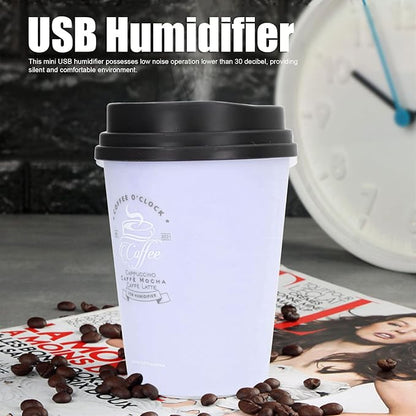 Mini Portable 300ml Humidifier, USB Coffee Cup Low Noise Desk Humidifier Lightweight Space Saving Car Humidifiers for Bedroom Office Travel Home (Purple)