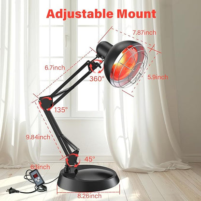 Infrared Light Heat Lamp, Near Red Light Therapy for Body Muscle Joint Pain Relieve 150W Bulb with Adjustable Stand, Timer