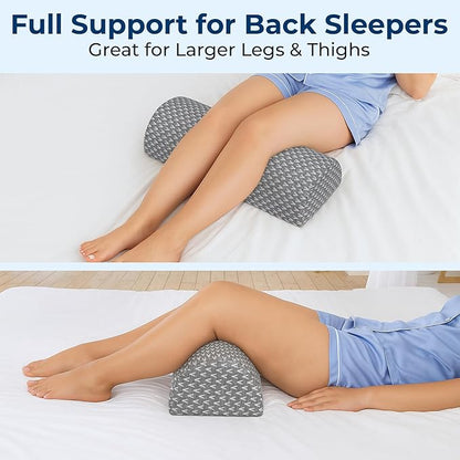 5 STARS UNITED Knee Pillow for Back Sleeping – Memory Foam Cushion for Sciatica Pain Relief – Under Leg Support for Sleeping on Back – Large Half Moon Bolster for Bed, Gray