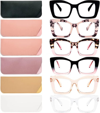 REAVEE Oversized Square Reading Glasses Oprah Style for Women, Blue Light Blocking Large Frame Computer Readers Spring Hinge