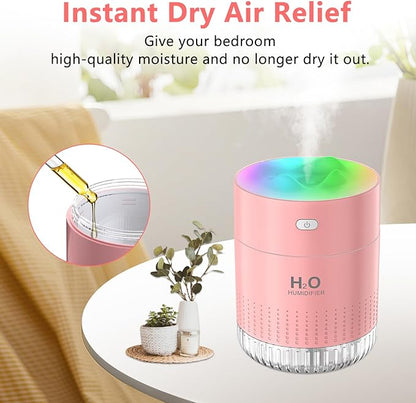 Portable Small Humidifiers for Bedroom Baby, Rechargeable Mini Cool Mist Plant Humidifier for Plants, Quiet Desktop Humidifier with 2 Working Modes & Colorful Night Light for Travel, Office, Bedroom