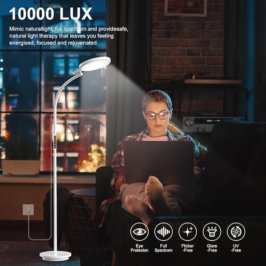 Light Therapy Lamp, LED Sunlight Lamp, 10000 Lux Full Spectrum Happy Therapy Lamp, Floor andDesklamp with 5 Brightness & 5 Color Temperatures, 3 Heights for Apartment/Office/Home