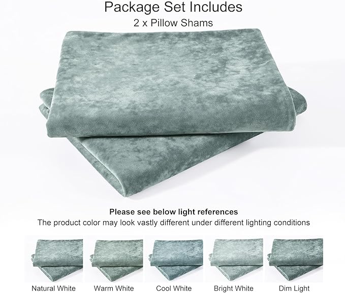 PHF Truly Velvet Pillowcases King Size, No Insert, 2 Pack Ultra Soft Breathable Pillow Shams Covers with Envelope Closure, 20" X 36" Luxury Cozy Warm Fuzzy Flannel, Dusty Blue