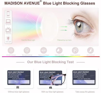 Madison Avenue Blue Light Blocking Glasses Anti Eyestrain UV Glare Blue Light Glasses for Women with Case, TV Phone Computer Gaming Eyeglasses (Pink Demi)