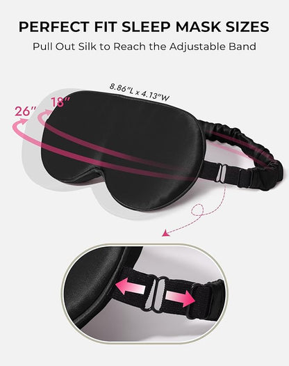 SilkSilky 100% 22 Momme Mulberry Silk Sleep Mask – Upgraded 3D Contoured Eye Mask with Nose Wing Pads & Adjustable Strap, Luxury Blackout Eye Cover for Women & Men (Black)