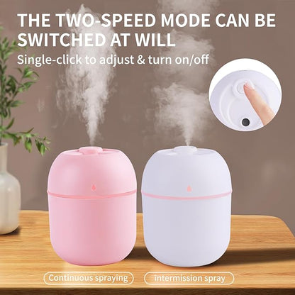 Portable Mini Humidifier Small Cool Mist Humidifier Personal Desktop USB Powered Super Quiet for Travel Car,Office,Baby Bedroom, Night Light, 2 Mist Modes, Auto Shut-off