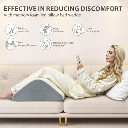 Memory Foam Knee Pillow, Quilted White Cover with Gray Base, Orthopedic Support
