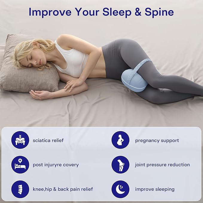 Leg & Knee Pillow for Side Sleepers - Smooth Spine Alignment Pillow - Memory Foam Knee Pillows for Back Hip Pain, Spine Aligning, Sciatica, Surgery Recovery, Pregnancy