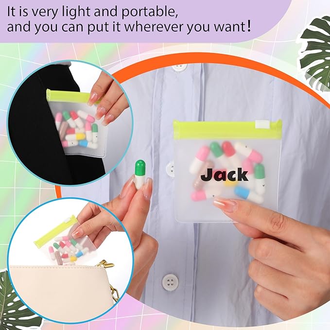 70 Pcs Weekly Pill Pouch Bags Zippered Reusable Medicine Organizer Set Self Sealing Medicine Organizer Travel Plastic Pill Bags with Slide Lock for Small Items Storage(Bright Style)