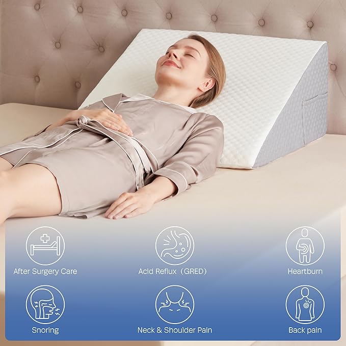 Wedge Pillow, Wedge Pillow for Acid Reflux, Back Pain Relief, Cooling Memory Foam Top, Bed Wedge Pillows for Headboard, Sleeping, Snoring, Back Support, After Surgery.