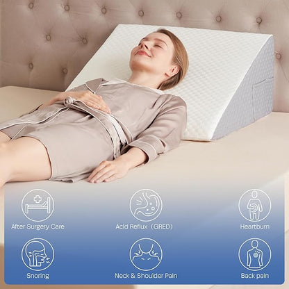 Wedge Pillow, Wedge Pillow for Acid Reflux, Back Pain Relief, Cooling Memory Foam Top, Bed Wedge Pillows for Headboard, Sleeping, Snoring, Back Support, After Surgery.