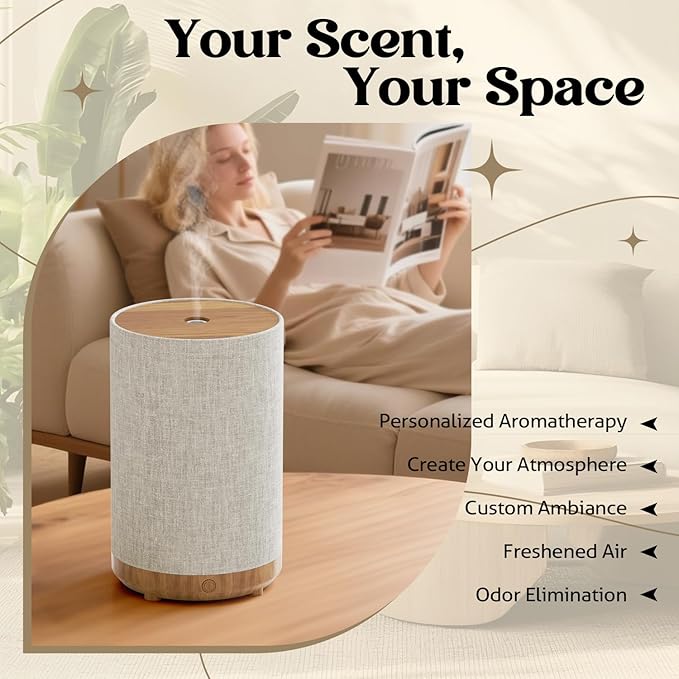 Essential Oil Diffuser with Fabric Cover, Small Portable Aroma Diffuser 120ml, Ultrasonic Aromatherapy Oil Diffuser with 8 Colors LED, Auto Shut-Off Function, Mini Humidifier for Bedroom Home