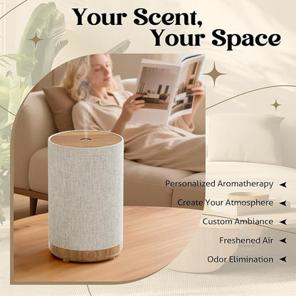 Essential Oil Diffuser with Fabric Cover, Small Portable Aroma Diffuser 120ml, Ultrasonic Aromatherapy Oil Diffuser with 8 Colors LED, Auto Shut-Off Function, Mini Humidifier for Bedroom Home