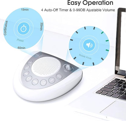 White Noise Machine, Portable Sleep Sound Machine with 24 Soothing Sounds, Timer & Memory Function, Headphone Jack, USB Charging, Powered by AC or Battery for Baby, Kids, Adults, Travel
