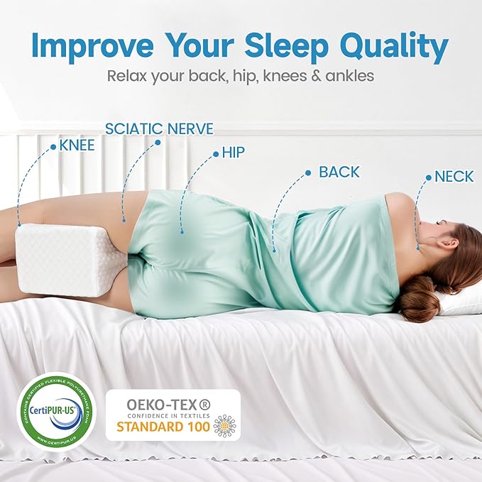 Knee Pillow for Side Sleepers, Leg Pillow for Side Sleeping, Smooth Pillow for Spine Aligning, Comfortable Memory Foam Pillow for Hip, Back, Sciatica, Knee, Joints Pain (White)