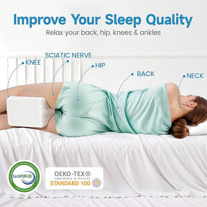 Knee Pillow for Side Sleepers, Leg Pillow for Side Sleeping, Smooth Pillow for Spine Aligning, Comfortable Memory Foam Pillow for Hip, Back, Sciatica, Knee, Joints Pain (White)