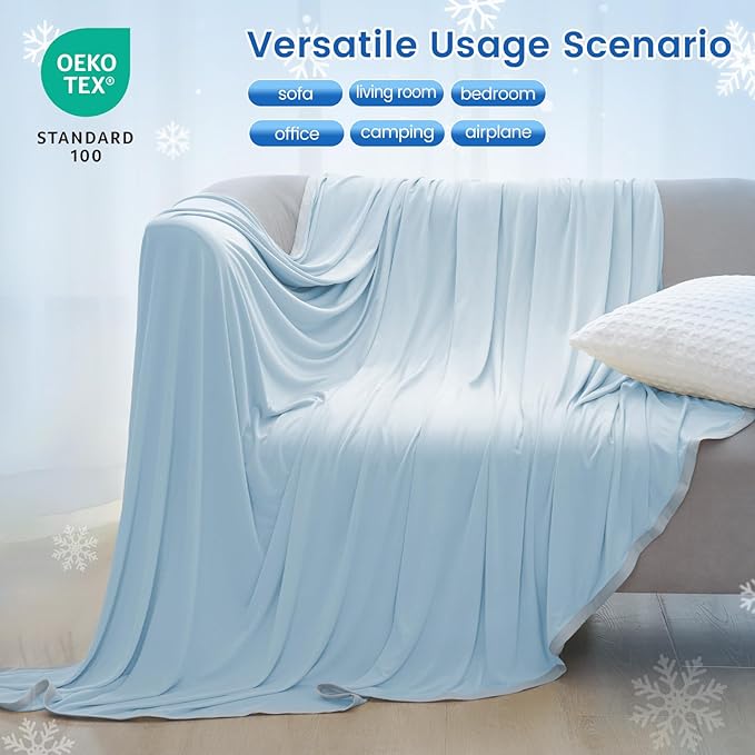 PHF Double Cooling Blanket for Hot Sleepers Queen Size, Arc-Chill Q-Max>0.5 with Double Cooling, Summer Blanket Absorbs Heat to Keep Cool All Night for Night Sweats (Ice Blue, 90''x90'')