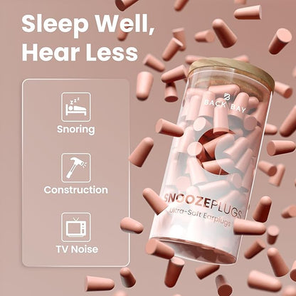 SnoozePlugs Ultra Soft Foam Earplugs for Sleeping, 60 Pairs Comfortable Foam Ear Plugs for Side Sleepers- 33db NRR Nightime Earplugs for Snore Blocking, Noise Canceling Sleep