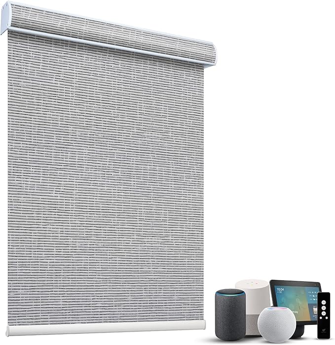 SmartWings Motorized Light Filtering Shades, 70% Blackout, Custom Size, Rechargeable Battery, Works with Matter/Apple HomeKit, Alexa, Thread/Zigbee, Remote Optional, 70% Safari Rock Grey