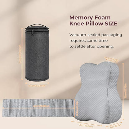 Knee Pillow for Side Sleepers,Memory Foam Balanced Support for Hip & Sciatica Pain Relief,Leg Pillow for Side Sleeping,Adjustable Elastic Strap for Pregnant Women and Seniors (Grey)