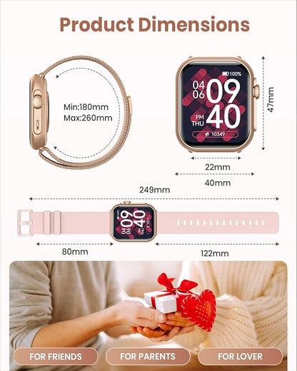 Smart Watch for Android/iPhone, 5ATM Fitness Watches for Women with 110+ Sports Modes, Bluetooth Calls/Messages/App Notifications, Health Monitor Blood Pressure/Heart Rate/SpO2/Sleep, Gifts for Women
