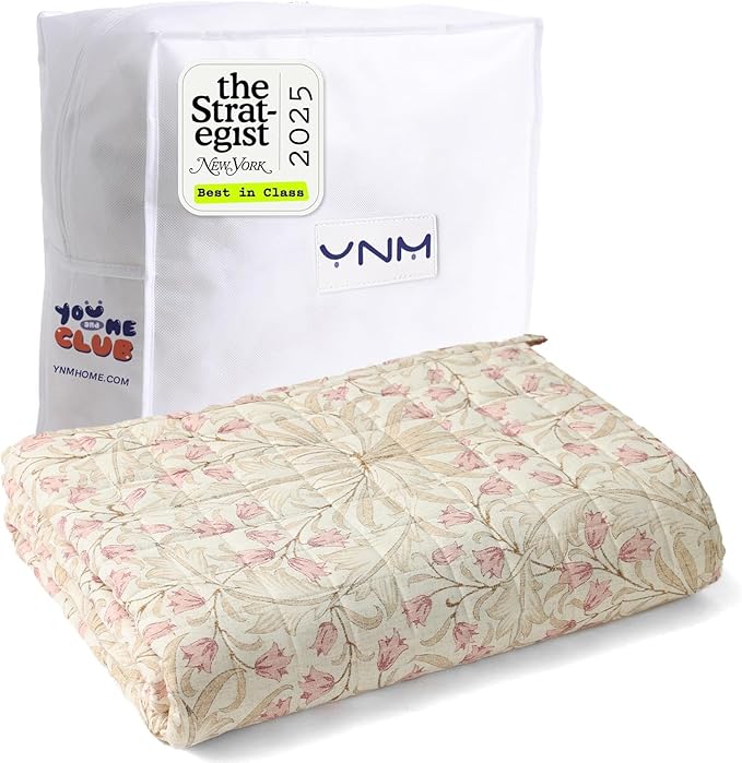 YnM 15lbs Weighted Blanket for Adults, Linen Heavy Bed Throw Blanket with Cooling Glass Beads for All Season Use, Ideal for ~140lbs (60x80 Inches, Queen, Campanula)