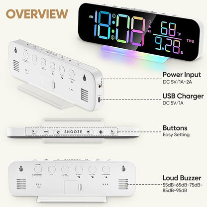 Extra Loud Vibrating Alarm Clock with Bed Shaker,Large LED Digital Display,Dual Alarms,Multiple RGB Colors,Dimmable Volume Adjustable,for Deep Sleepers and Hearing Impaired Deaf Seniors