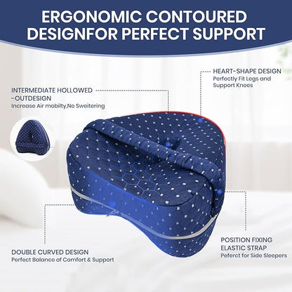 Knee Pillow for Side Sleepers, Alignment Pillows for Side Sleepers, Memory Foam Leg Pillow with Sleeping. Foam Support Pillow for Soothing Pain Relief for Sciatica - Adjustable Strap（Navy）
