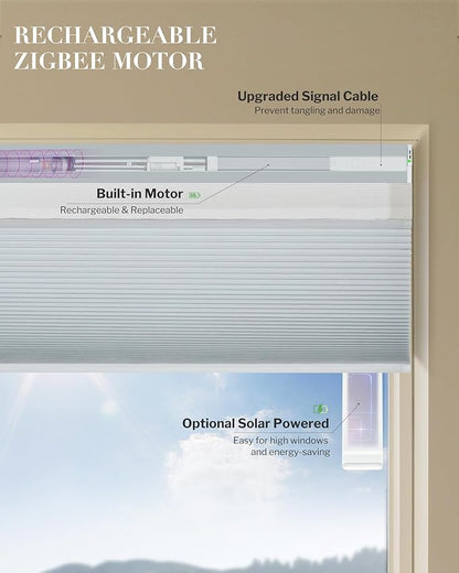 Graywind Motorized Day Night Cellular Shades with Remote, Smart Honeycomb Blinds Compatible with Alexa & Google Home, Custom Size Blackout/Privacy for Bedroom, Living Room & Home Office, White