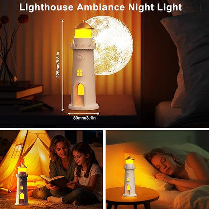 easuntec Moon Projection Night Light Motion Sensor, Rechargeable Dimmable Timer, Moon Lamp Auto On/Off for Bedroom, Nursery, Kids, Adults, Moon Lighthouse Gifts for Girls Boys (Warm White)