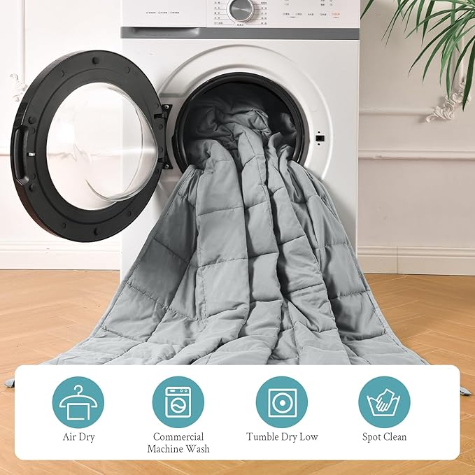 Topblan Cooling Weighted Blanket Twin Size 15lbs, Breathable Soft Weighted Blanket for Adults, Comfort Thick Heavy Blanket for All Season, Sofa Bed, Machine Washable, 48"x72" Twin Size,Grey
