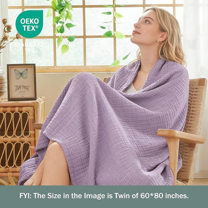 EMME Cotton Throw Blanket for Couch Soft Muslin Blankets 50"x60" Lightweight Breathable Blanket All Season Gauze Blanket, Lavender