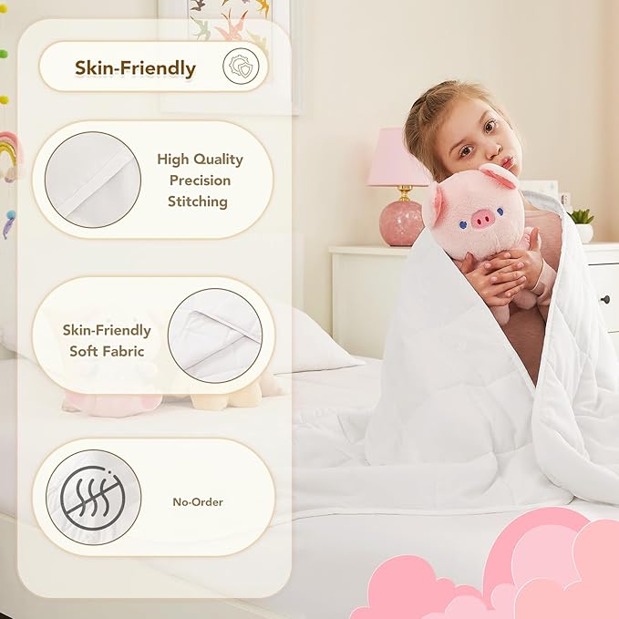 CuteKing Weighted Blanket - Weighted Blanket with Premium Glass Beads - Breathable Heavy Blanket for Comfort Sleep - Thick Blanket All Season (5lbs, 36"x48", White)