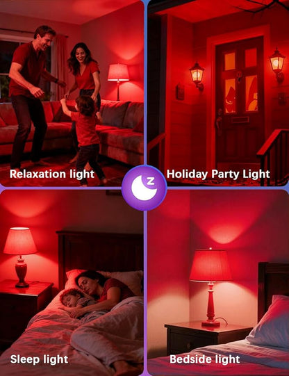 630nm Red Light Bulbs for Sleep Dimmable, 100% Blue Light Blocking A15 Red LED Dim Bulbs Bedroom Night Light for Party Decoration, Porch, Holiday Lighting etc Home Bulb E26 Base 5W 4Pack