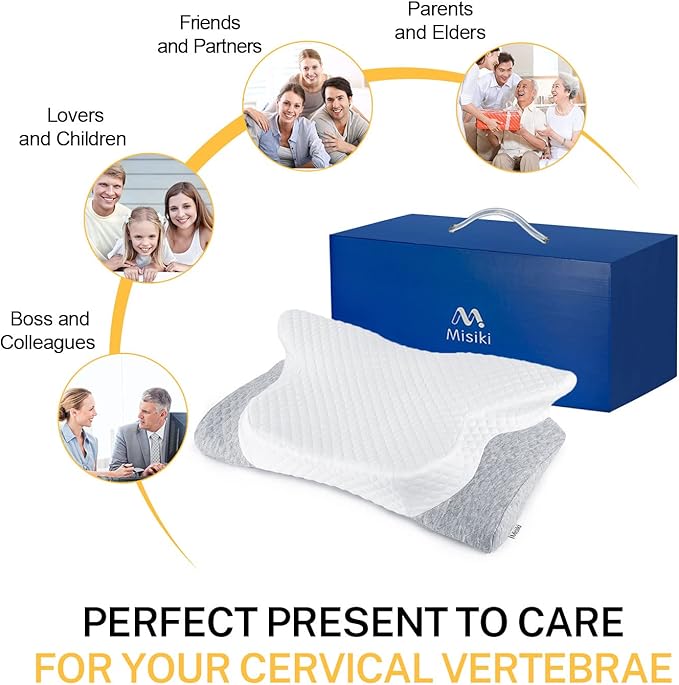 Misiki Contour Memory Foam Pillow, Cervical Pillow for Neck Pain Relief, Ergonomic Pillow for Sleeping, Orthopedic Neck Pillow with Washable Cover, Bed Pillows for Side, Back, Stomach Sleepers